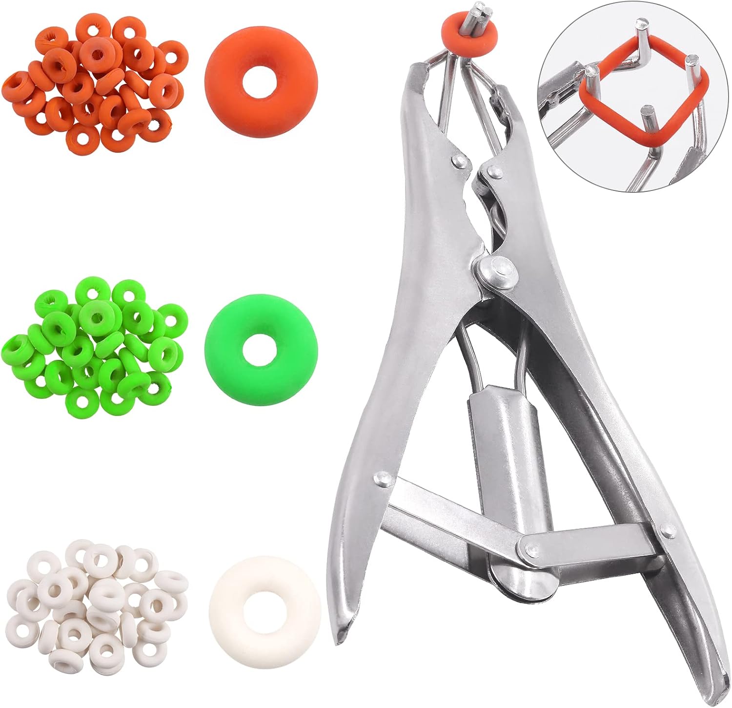 120Pcs Balloon Expander Tool Pliers Goat Banding Kit and Rings, Balloon Mouth Expander Tools for Livestock Farm