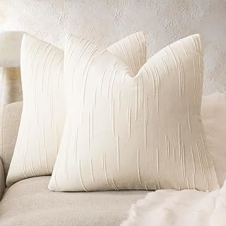 Foindtower Slubby Textured Chenille Throw Pillow Covers 24x24 Cream White