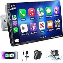 9" Single DIN Car Stereo with Wireless Apple CarPlay and Android Auto,UHD Car Radio IPS Touchscreen,1080P Back Camera,Mirror Link, Voice Control, Bluetooth 5.3,GPS,AM&FM,Typc-C,EQ (With Camera)