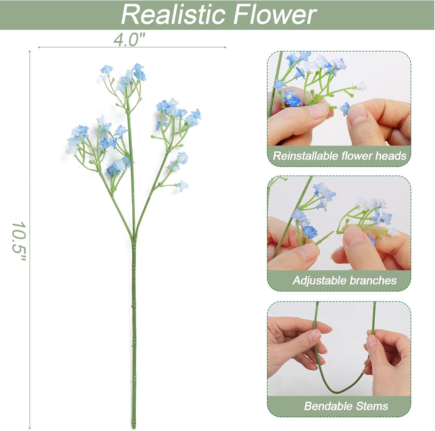 LELEE 30 PCS Baby's Breath Artificial Flowers - Blue Small Babys Breath Flowers - Real Touch Fake Gypsophila Bouquets for Wedding Decor, Party Arrangements, Home Decoration, DIY Crafts - Image 3