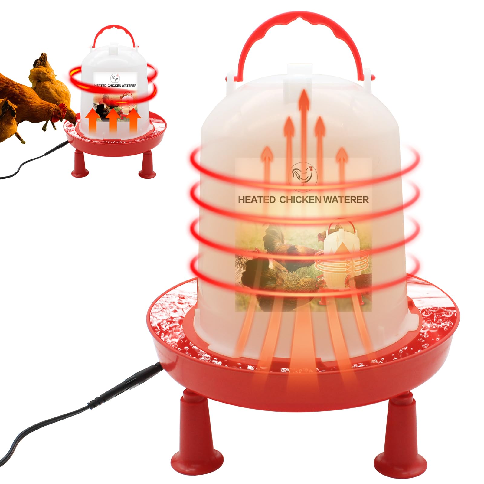 Heated Chicken Waterer - 35W Constant Temperature Heated Plastic Poultry Fountain with 2 Adjustable Heights - 6L Poultry Waterer for Chicken Coop Accessories in Winter