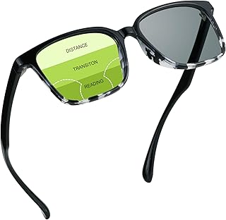 Progressive Multifocal Presbyopic Glasses, Photochromic Gray Sunglasses, 0.00/+2.00 Magnification for Men/Women