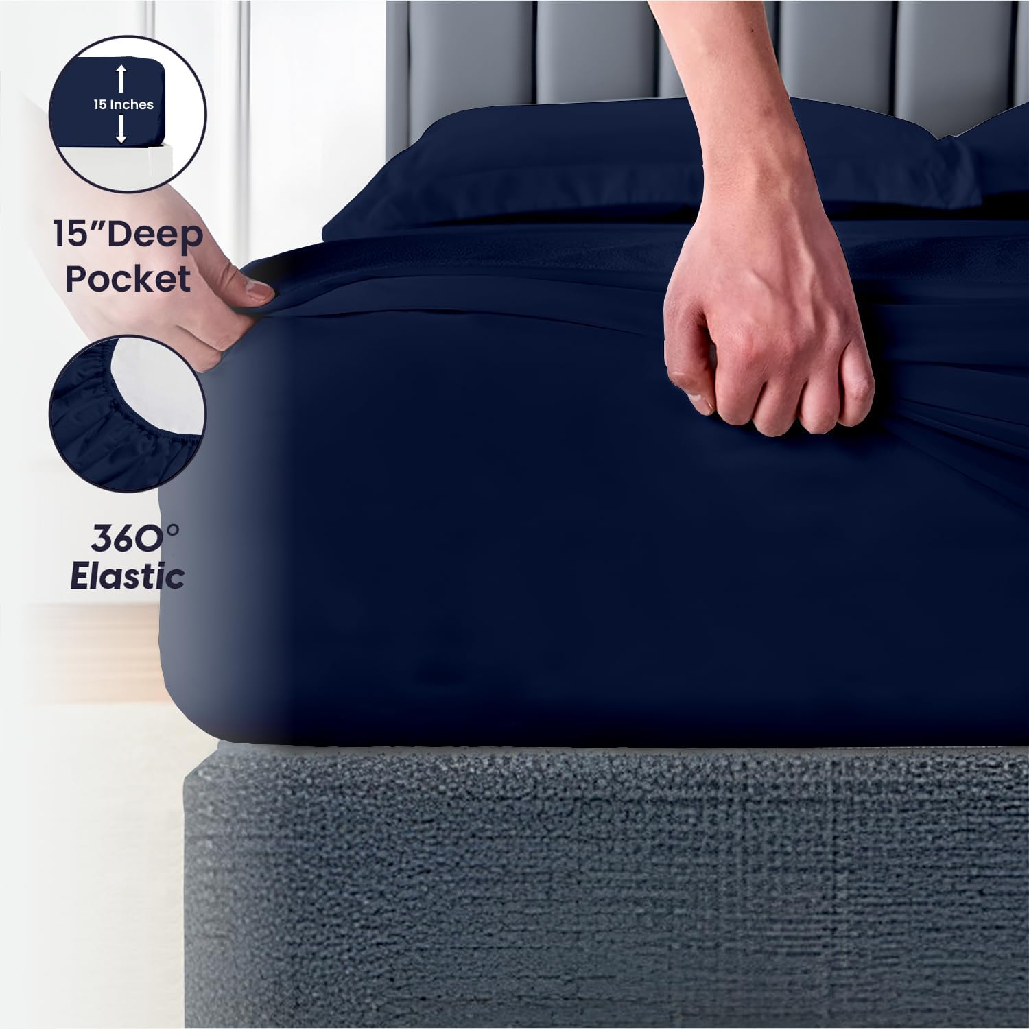 SGI bedding 84"x 84" 4 Pc Emperor/Wyoming King Sheet Set 1000 Thread Count 100% Egyptian Cotton - Deep Pocket 15" Ultra Soft, Breathable, Hotel Quality Sheets, Oversized Bed Sheets, Navy Blue