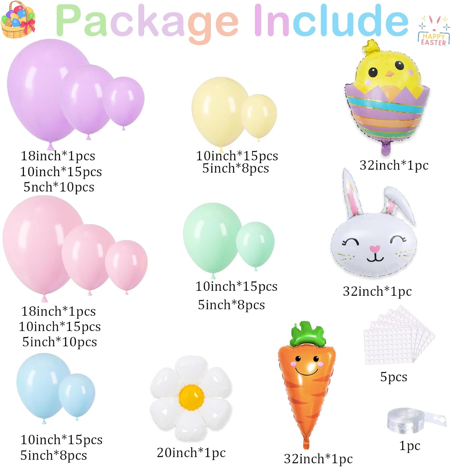 Easter Balloon Arch Kit, Easter Party Decorations With Pastel Balloons, Bunny Carrot Chick Daisy Foil Balloons For Spring Easter Bunny Themed Birthday Baby Shower Party Decorations