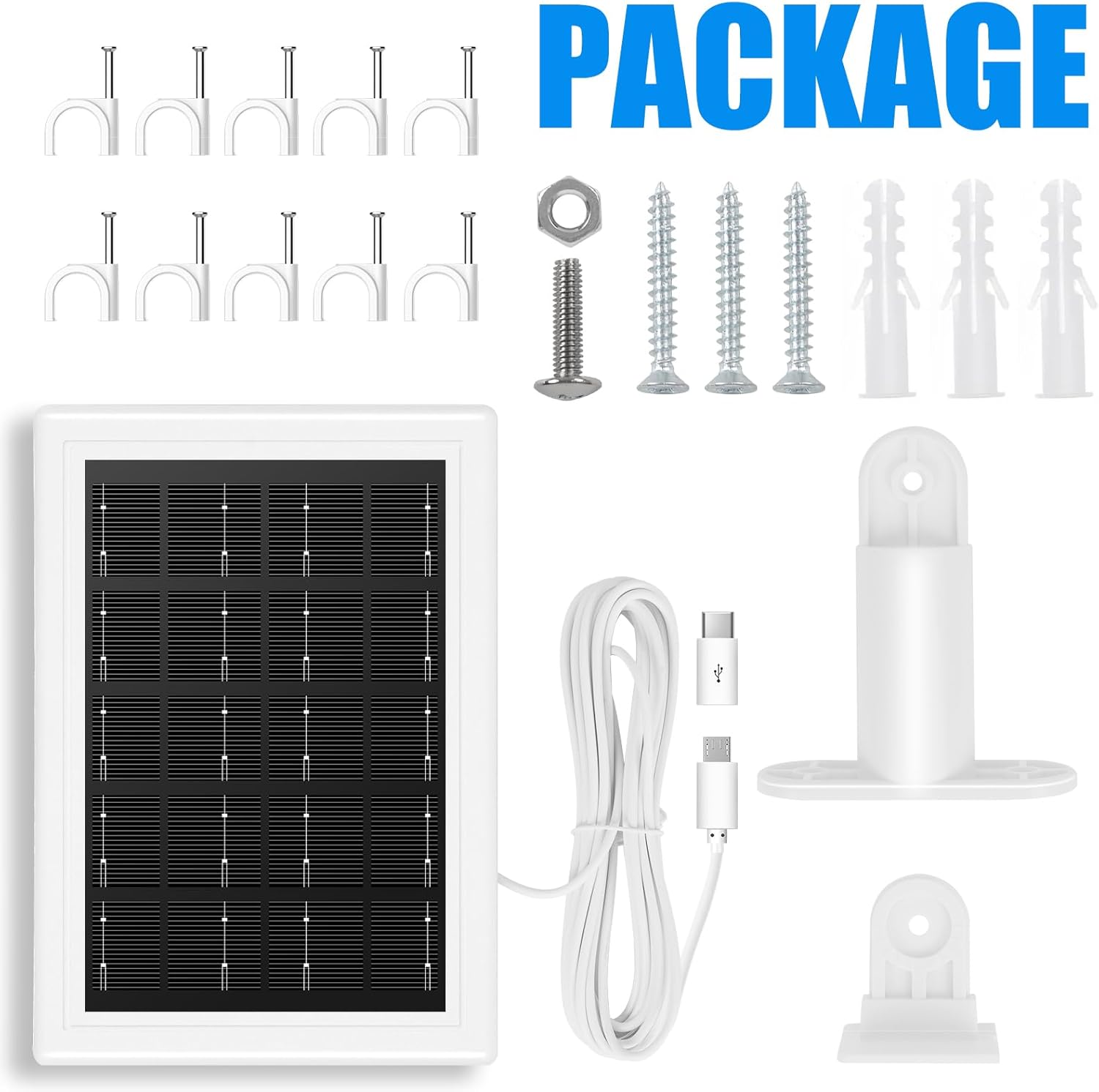 Solar Panel Charger,Solar Panels for Security Camera, Solar Panel with Micro USB & USB-C Port for 5V Outdoor Rechargeable Battery Camera, IP65 Waterproof, 16.4ft Cable(3 Pack, White)