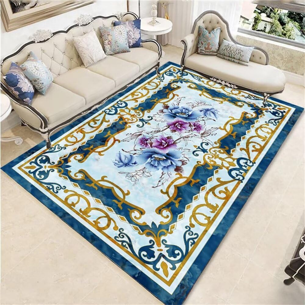 Tapis de salon chambre fille bleu 200x300 grand motif décoration grand format