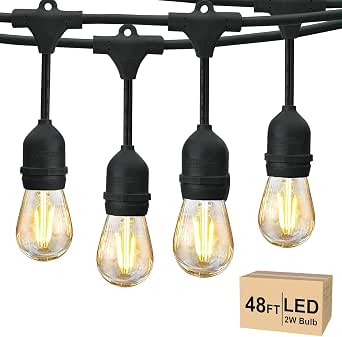Svater 48 FT Outdoor String Lights 2W Commercial Grade Waterproof S14 ETL