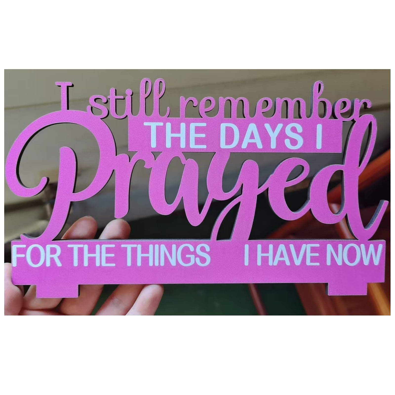 Jetec I Still Remember The Days I Prayed Sign Inspirational Table Blessed Signs Motivational Decor Farmhouse Table Home Centerpieces Faith Wooden Shelf for Living Room Office (Pink Style)
