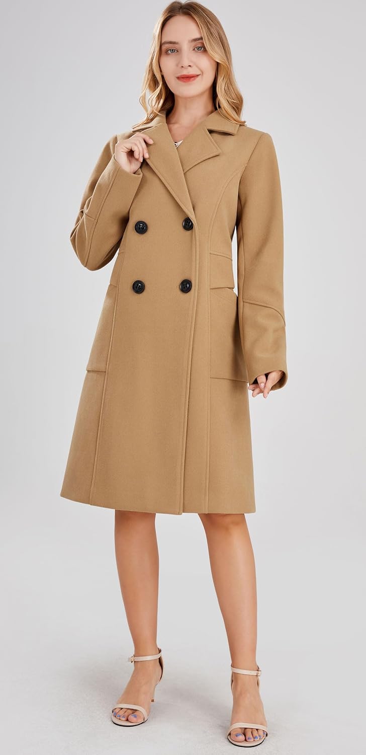 chouyatou Women's Basic Essential Double Breasted Mid-Long Wool Blend Pea Coat - Image 5