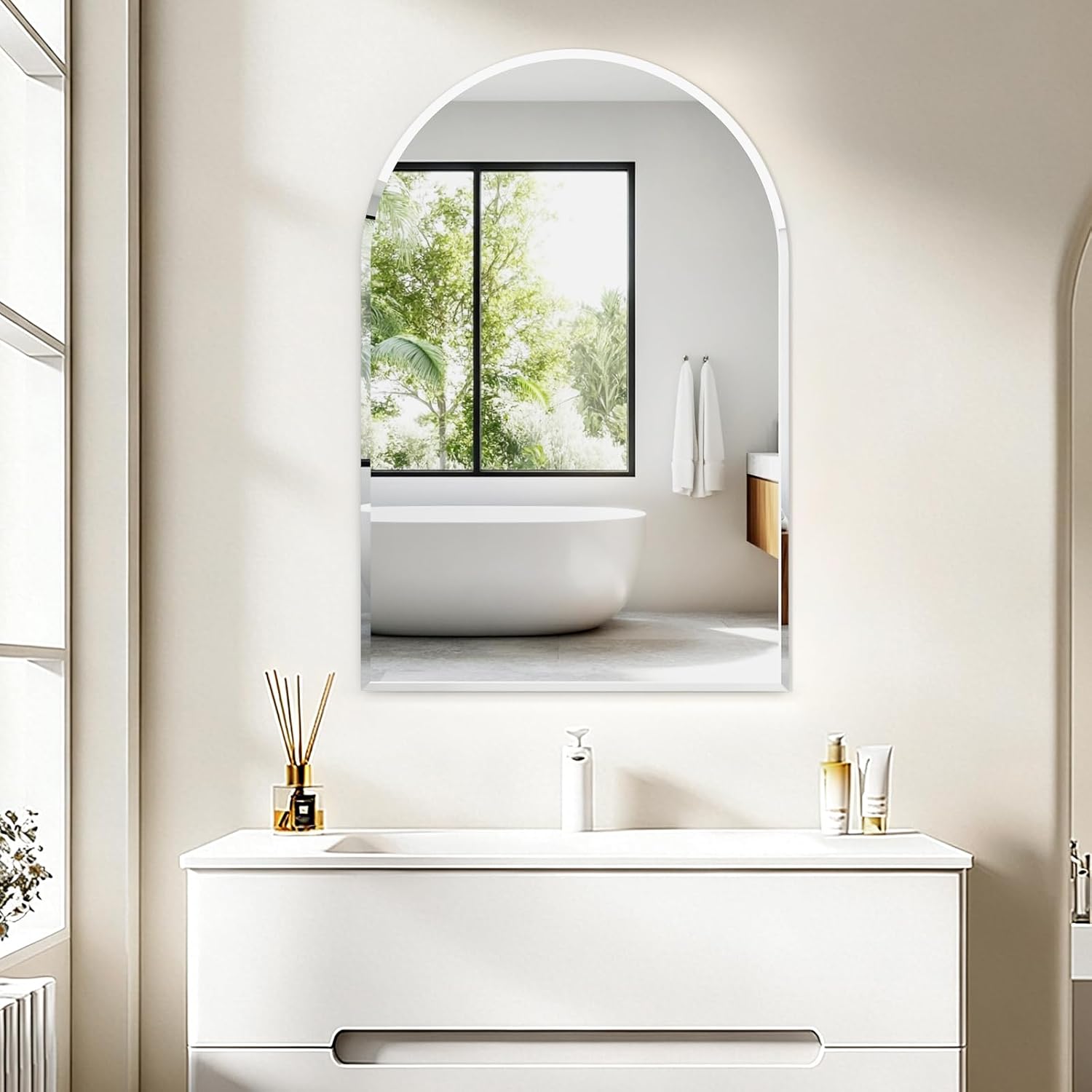 Arched Bathroom Mirror, 22X30 inch Arched Frameless Mirror, Arch Wall Mirror,Frameless Mirrors for Bathroom,Beveled Bathroom Mirror. - Image 3