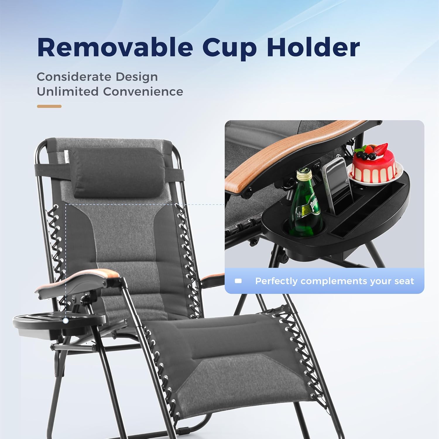 MAISON ARTS Oversized XXL Padded Zero Gravity Chair Set of 2, 30" Wide Seat Foldable Patio Recliner, Anti Gravity Outdoor Lawn Chair with Cup Holder & Pillow, Supports 400lbs, Grey
