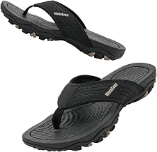 WateLves Men's Flip Flops Toe Separator Leather with Arch Support Sandals Soft Leather Fabric Flip Flops Summer Beach Non-Slip Slippers Mules