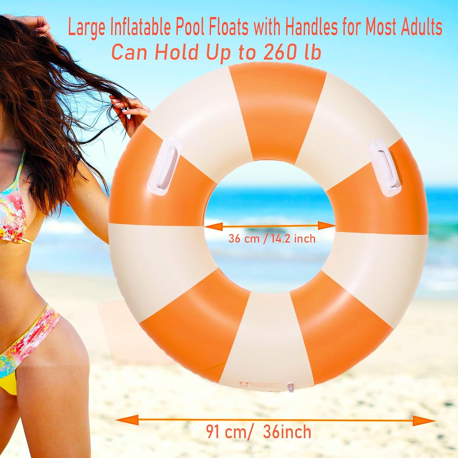 2PCS Large Swimming Pool Tubes Inflatable Pool Floats for Adult Swim Ring Floaties Inflatable Swimming Pool Raft Summer Beach Lounger Float Party Supplies image 2