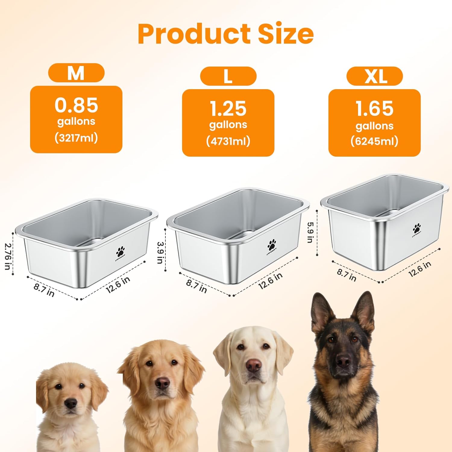 URPOWER 1.65 Gallon Large Dog Water Bowl, 2 Pack Thickened Stainless Steel Dog Water & Food Bowls with Non-Slip Mat, Spill-Proof Metal Pet Bowl Set for Medium, Large, X-Large Dogs, Indoor/Outdoor Use