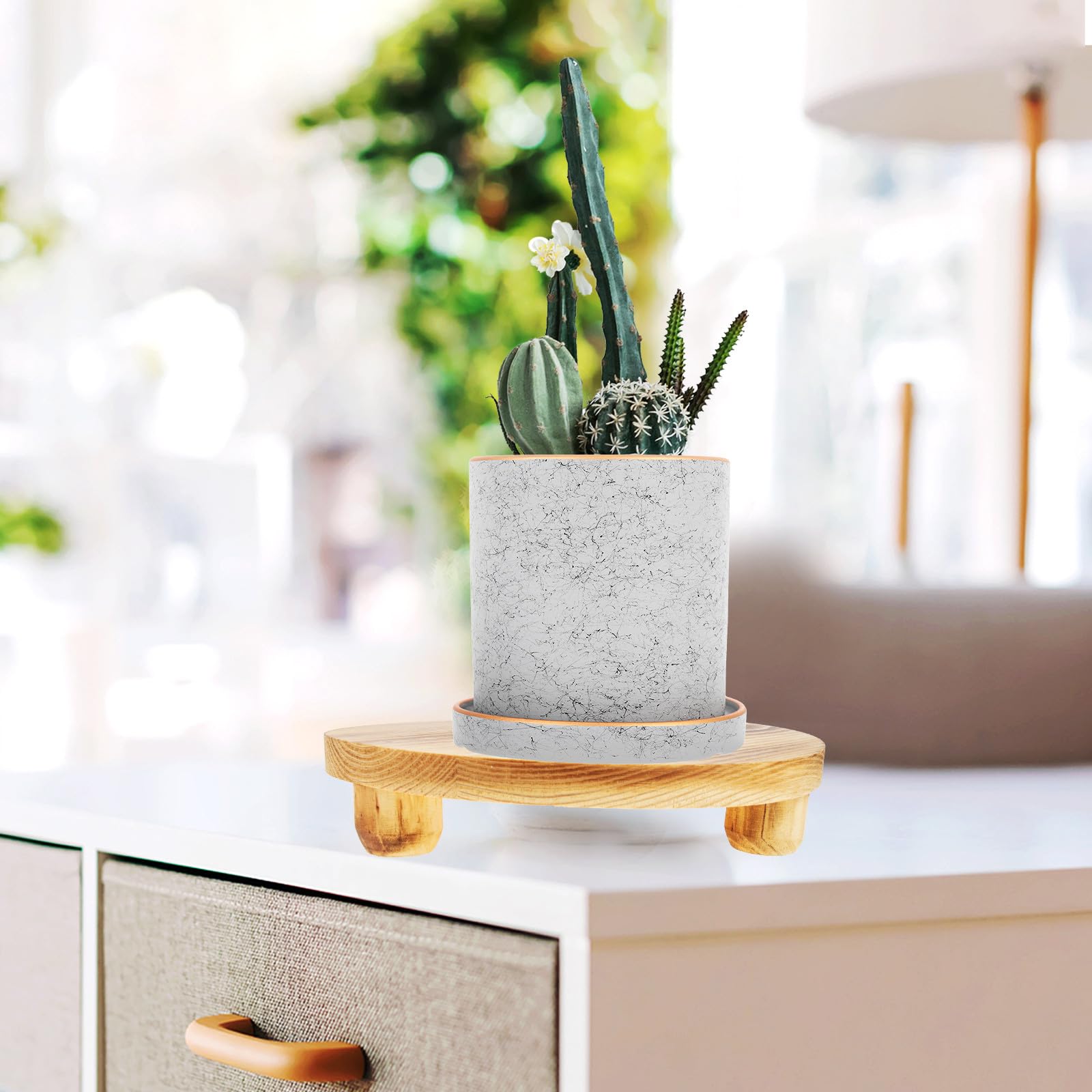 Toyvian Soporte para Macetas de Madera Maciza Pequeño, Base para Plantas Interior y Balcón, Soporte para Macetas de Jardín y Mesa, Expositor Decorativo Resistente y Funcional