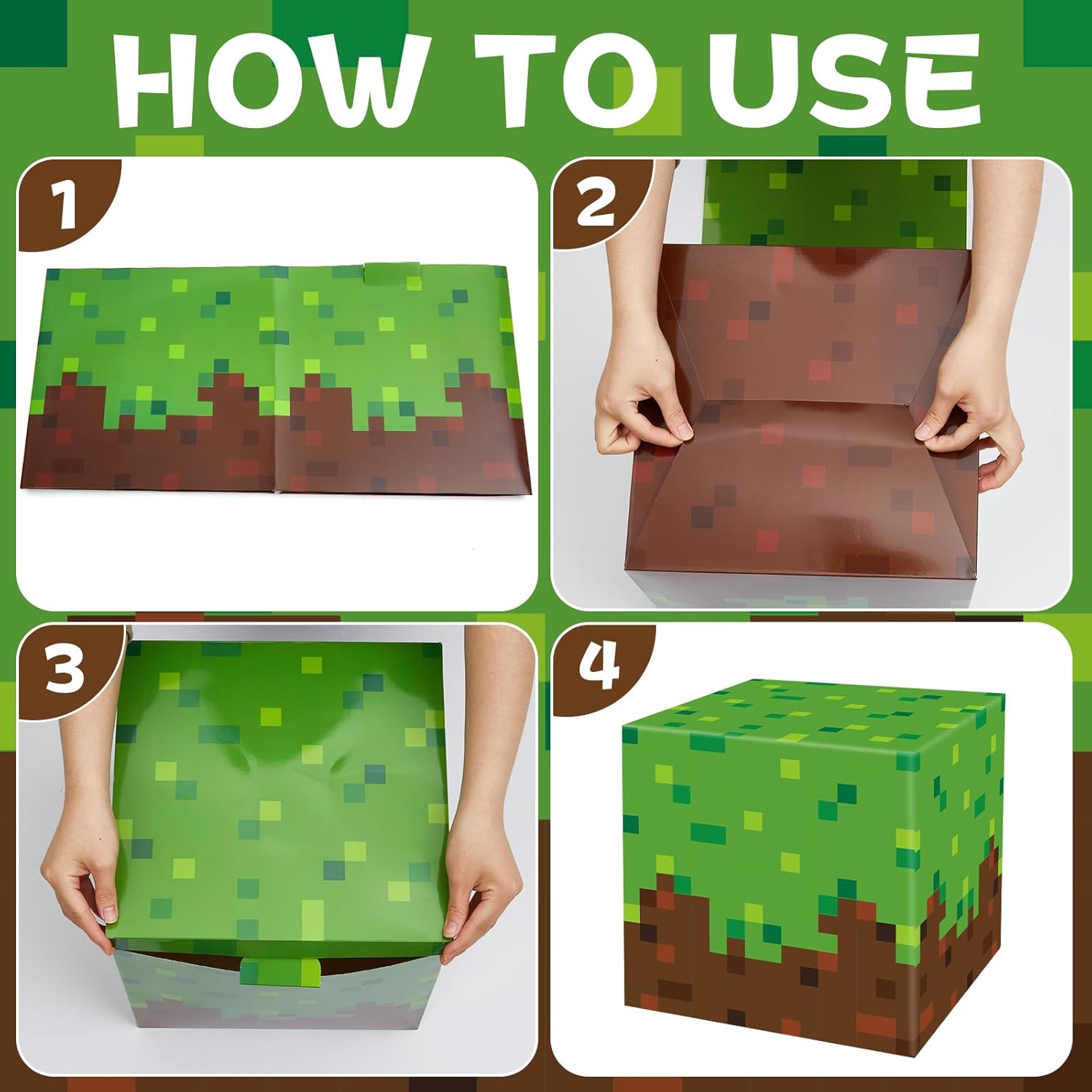 12Pieces Large Pixel Mining Party Boxes Video Game Party Decorations Pixel Mining Theme Birthday Parties Supplies Pixelated Video Gaming Centerpieces Boxes for Kid Teen Gift Birthday Parties Favor