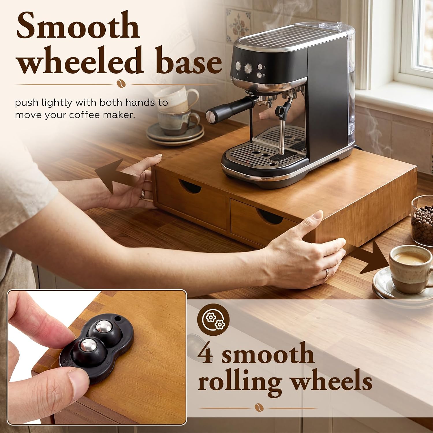 Novabright Sliding Tray Coffee Maker Wood Coffee Pod Holder Drawer, 30 Pods