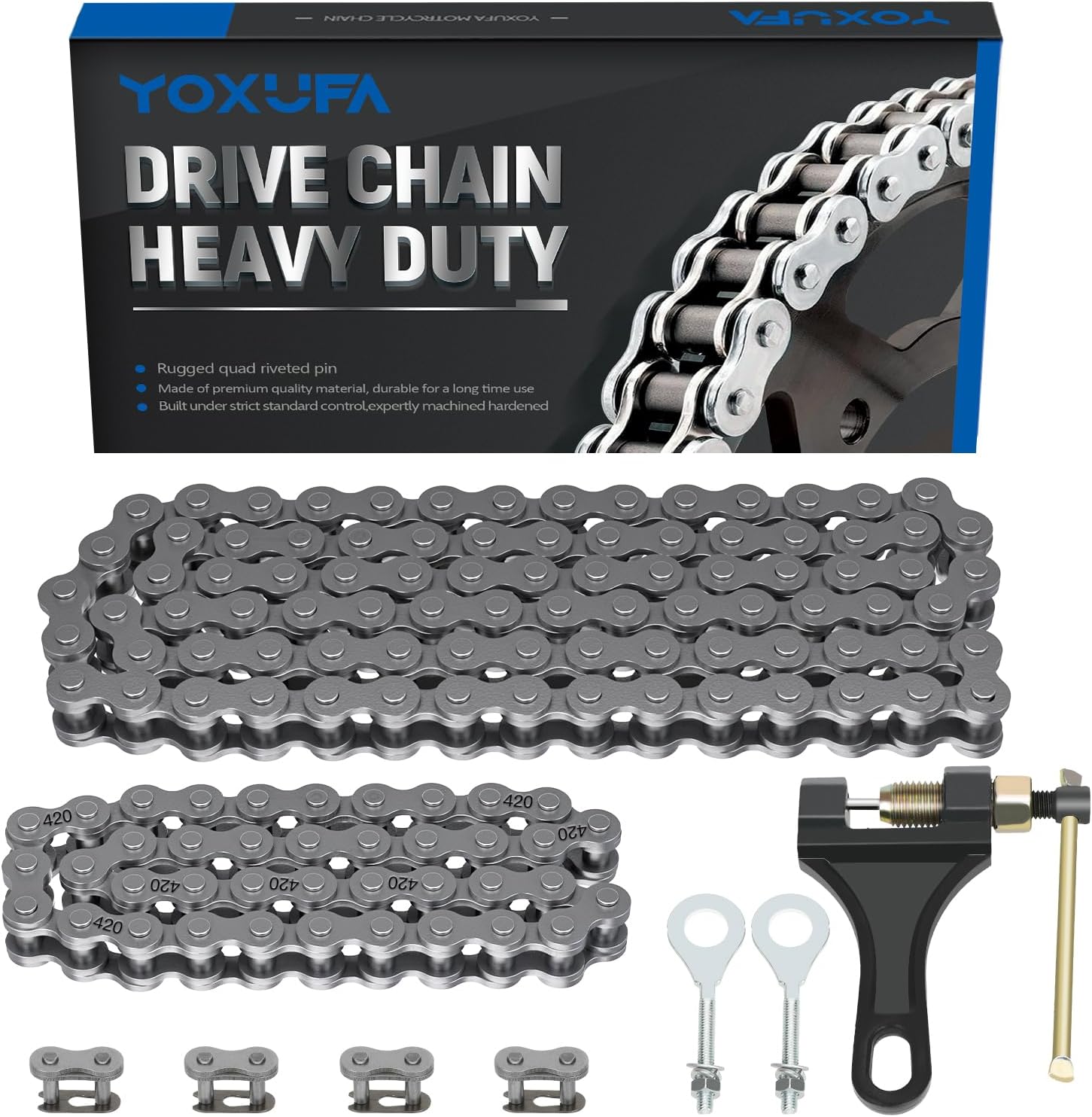 - YOXUFA 420 Chain Replacement for Mini Bike Coleman CT200U CT200U-EX BT200X Baja Warrior MB200 Predator 212 200cc 196cc 6.5hp Powersports Parts Jackshaft Front Chain 42 Link + 90 Link Rear Drive Chain