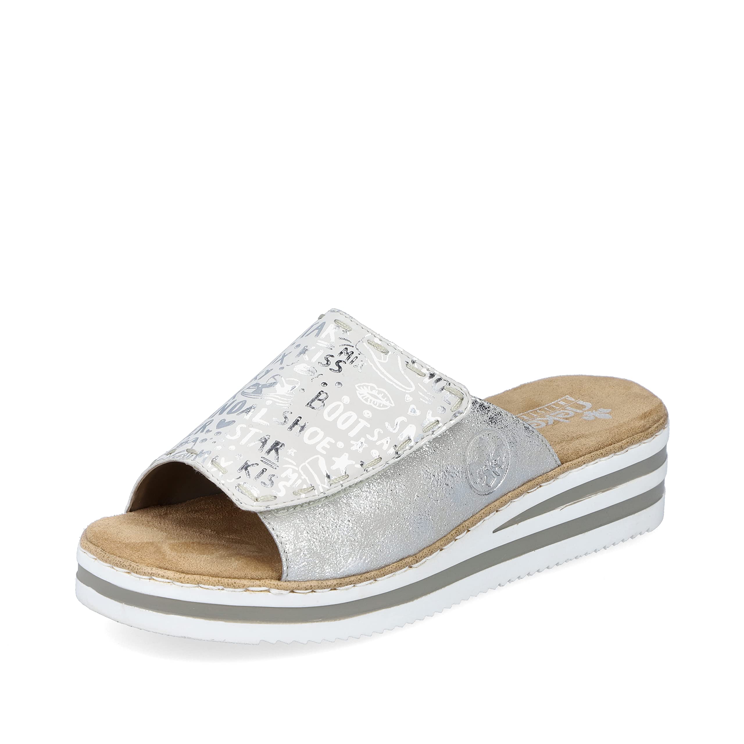 Rieker V0290 Women's Slip On Slippers, Platinum 90 Silver, 41 EU Schmal