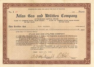 Atlas Gas and Utilities Co. - Stock Certificate
