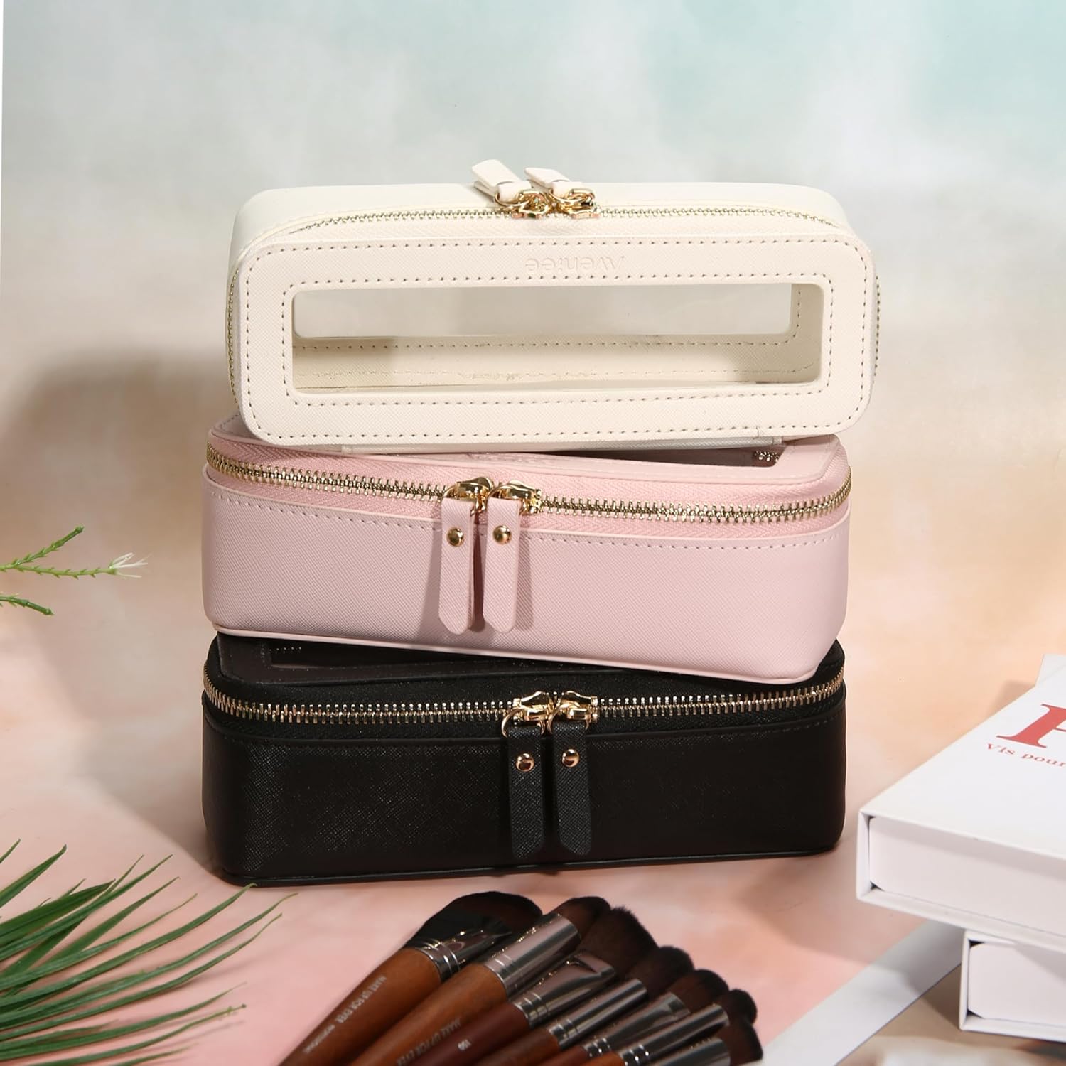 Aveniee Clear Makeup Brush Bag,Slim Cosmetic Brush Holder,Small Toiletry Bag Mini Travel Case for Women,Thin Make up Bags with Dual Zipper,Cute Travel Essentials Organizer,White - Image 7