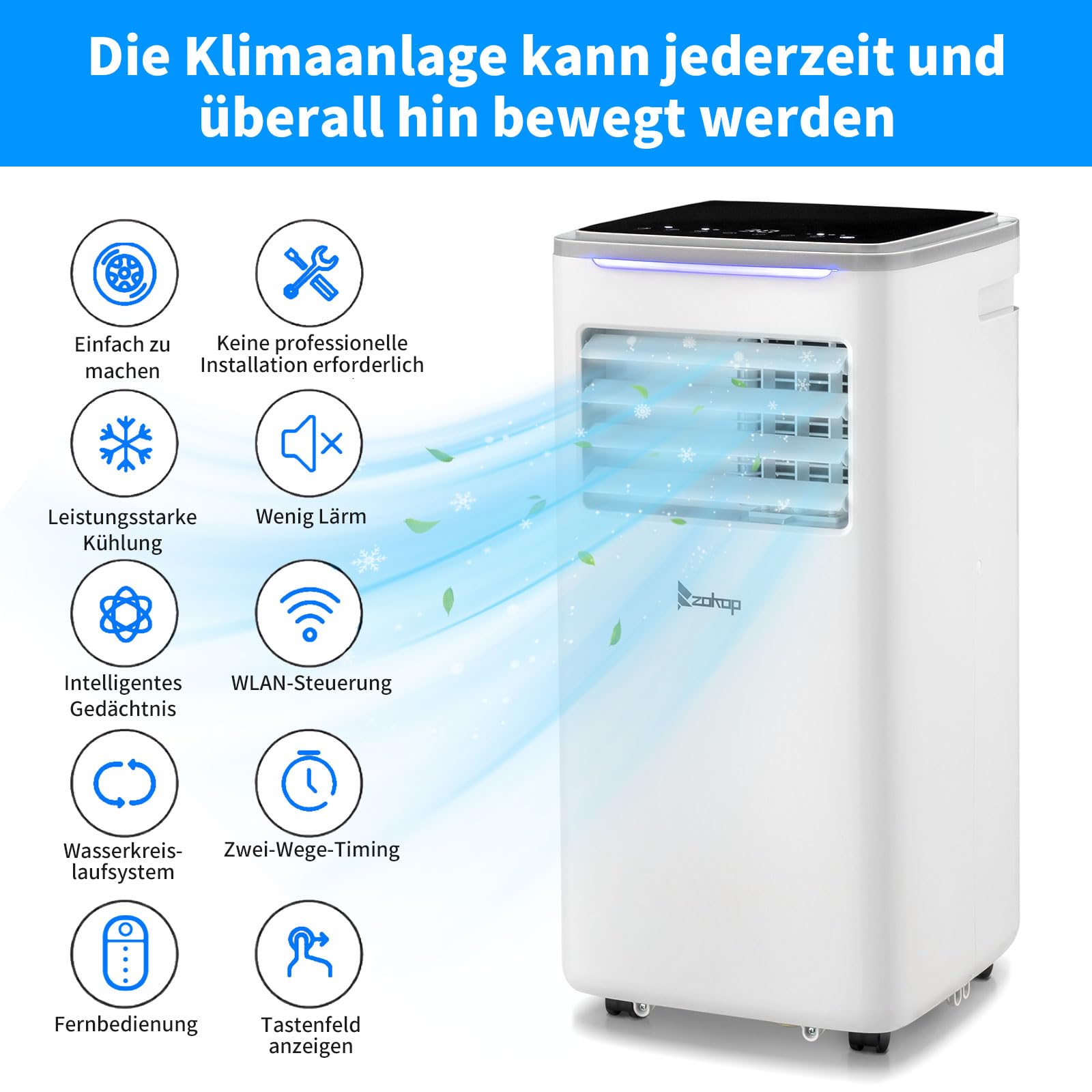 LEADZM Mobile Klimagerät 10000BTU 1120W bis 32㎡ Abluftschlauch | Kompakte mobile Klimaanlage für Wohnzimmer Büros
