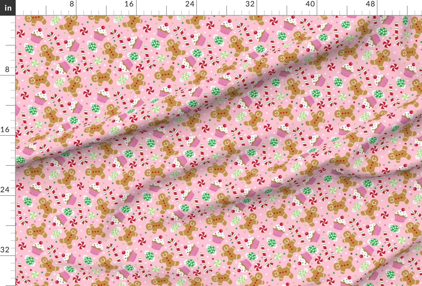 Spoonflower Fabric - Christmas Candy Treats Pink Cupcake Polka Dots Gingerbread Holiday Printed on Minky Fabric by The Yard - Sewing Baby Blankets Quilt Backing Plush
