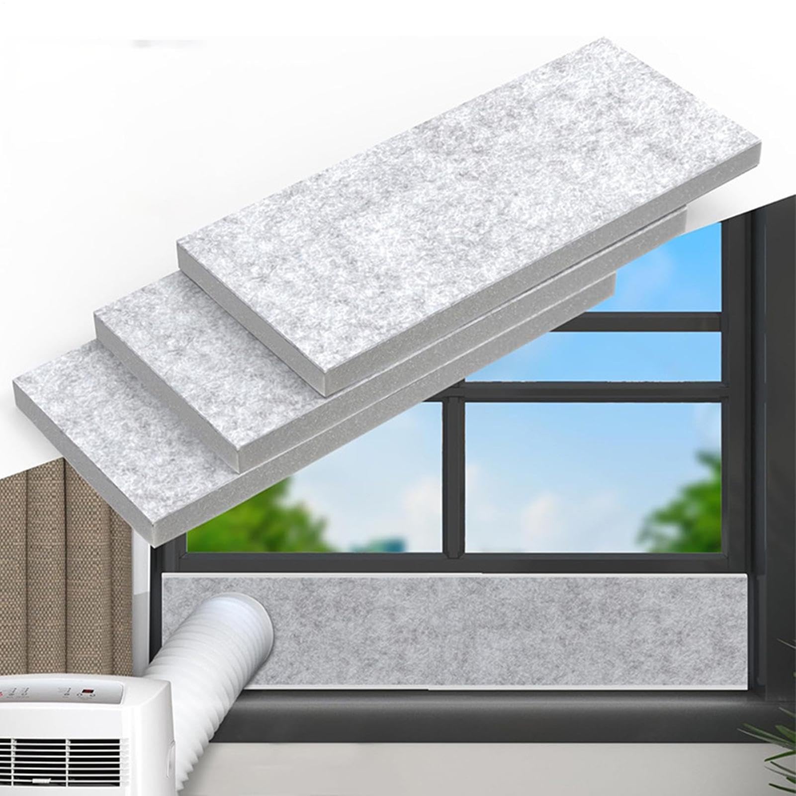 Juego de juntas de ventana – Placa de espuma aislante lateral de 42 cm | Kit de ventana universal portátil para aire acondicionado móvil | Cremallera autoadhesiva de 400 cm de largo, ventilación de CA