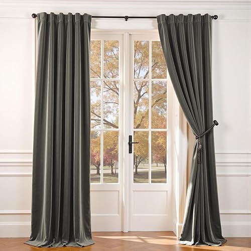 Miniatura 32 de Lazzzy Cortinas Opacas de Terciopelo con Aislamiento Térmico para Ventanas de Habitación, Cortinas de Lujo Súper Suaves para Sala de Estar, Salvia