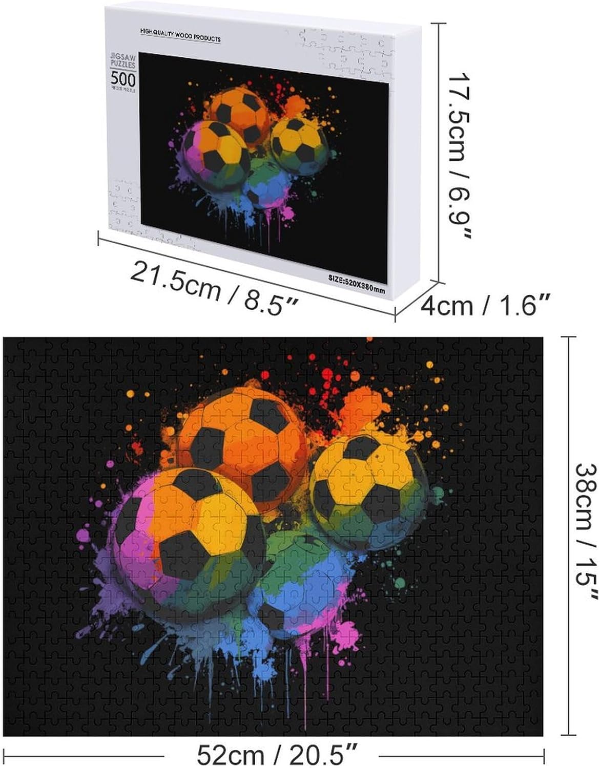 Colorful Football Sports Puzzles for Adults 500 PCS Wooden Jigsaw Puzzle Wall Decor Christmas