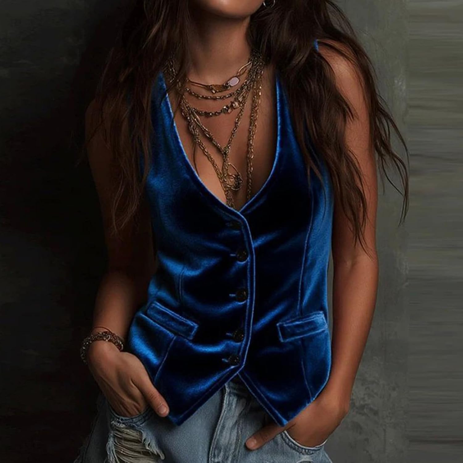 Women's Velvet Vest Tank Tops V-Neck Button Down Suit Vests Sleeveless Dressy Casual Waistcoat Versatile Blazer Vests