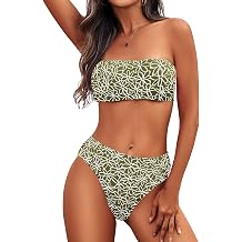 Zuvebamyo Women Strapless Bandeau Bikini Sets Two Piece Textured Swimsuits Ribbed Lace Up Bathing Suits