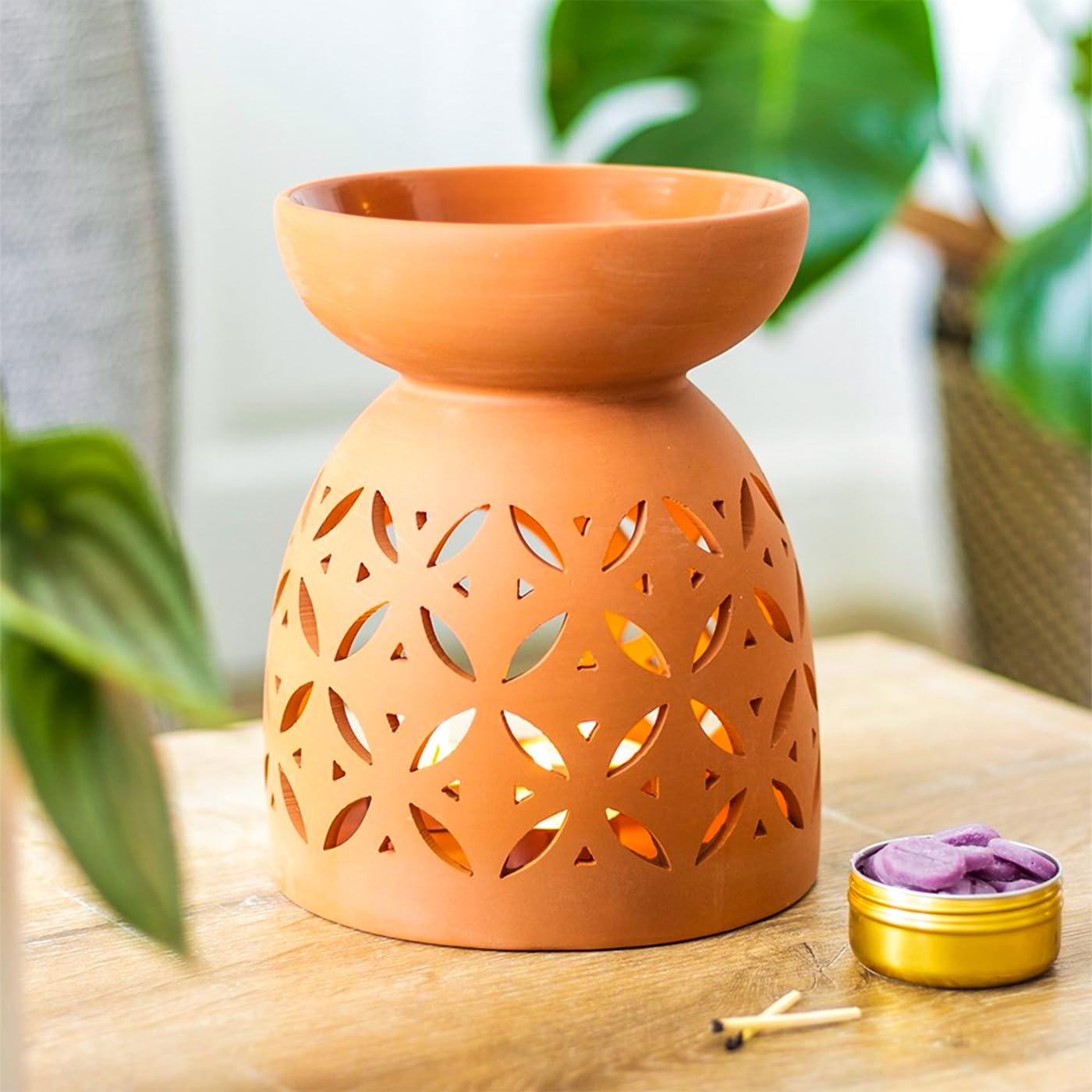 Tech Island Terracotta Oil Burner 20Cm Wax Burner, Deep Bowl Wax Melt Burners, Wax Melts, Aromatherapy Diffuser Oil Diffuser, Essential Oil Diffusers For Home Air Fresheners Room Décor Large