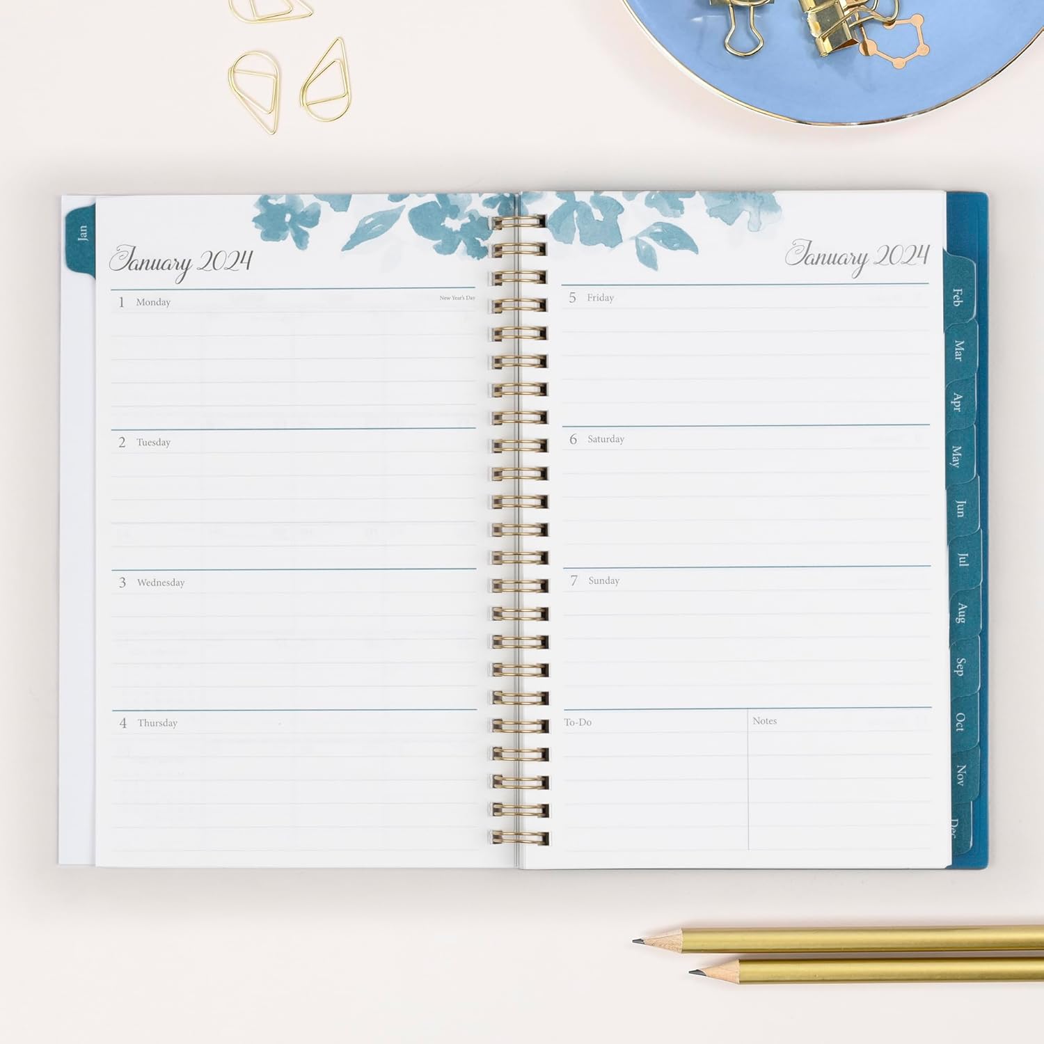 Blue Sky 2024 Weekly and Monthly Planner, January - December, 5" x 8", Frosted Cover, Wirebound, Bakah Blue (137260-24)