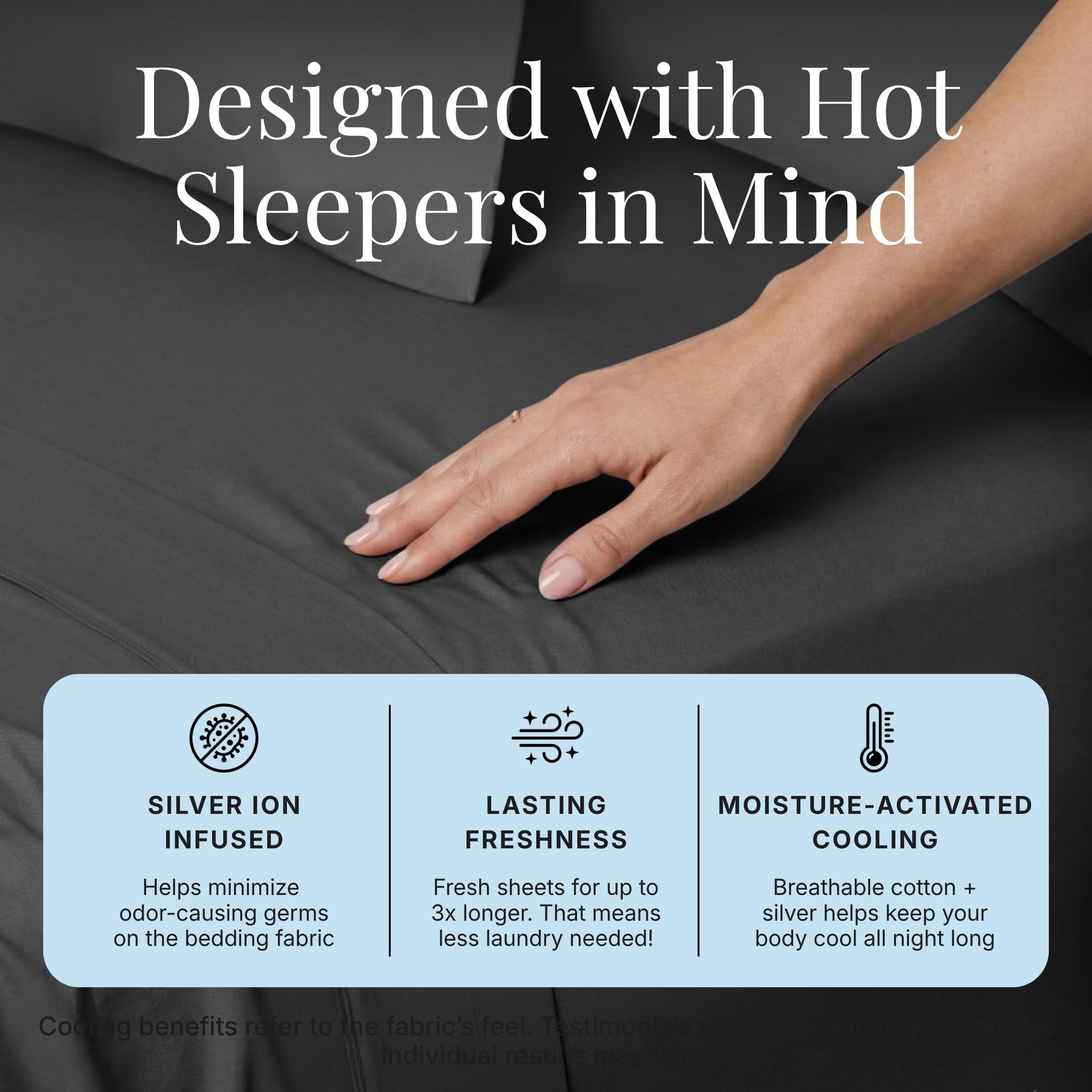 Miracle Made Luxe Cooling Bed Sheets - Charcoal - 4 Piece Silver Infused - 300-Thread-Count - Clean & Cool Full Size Bed Sheets for Sensitive Skin - Ultra-Breathable Bedding