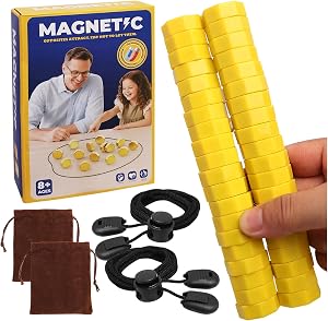 Upgraded Magnetic Chess Game with 40 Magnetic Stones & 2 Adjustable Ropes – Portable Strategy Game for Family Night, Travel, Educational Gift for Kids & Adults, Valentine’s Day Party Toy(Yellow)