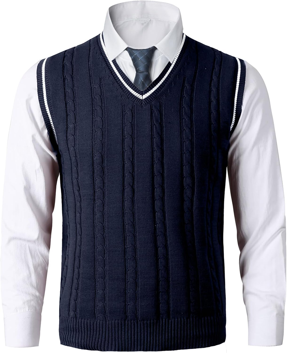 ZUEVI Men’s Sweater Vest Sleeveless V Neck Cable Knit Pullover Sweaters