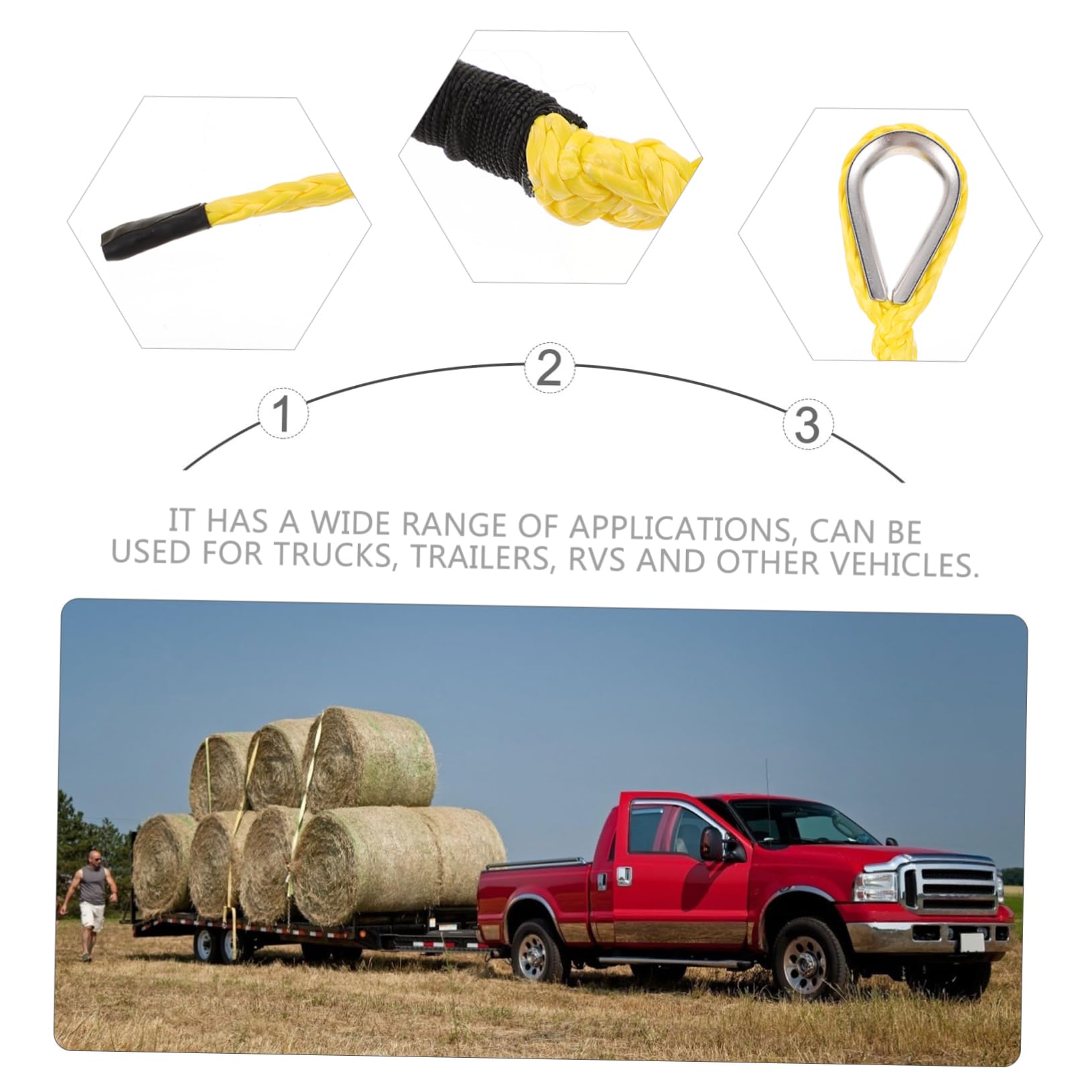 SUPVOX Corda da Traino per Auto in Nylon Giallo Resistente e Robusta Acciaio Inossidabile, per Rimorchio e Veicoli Pesanti,