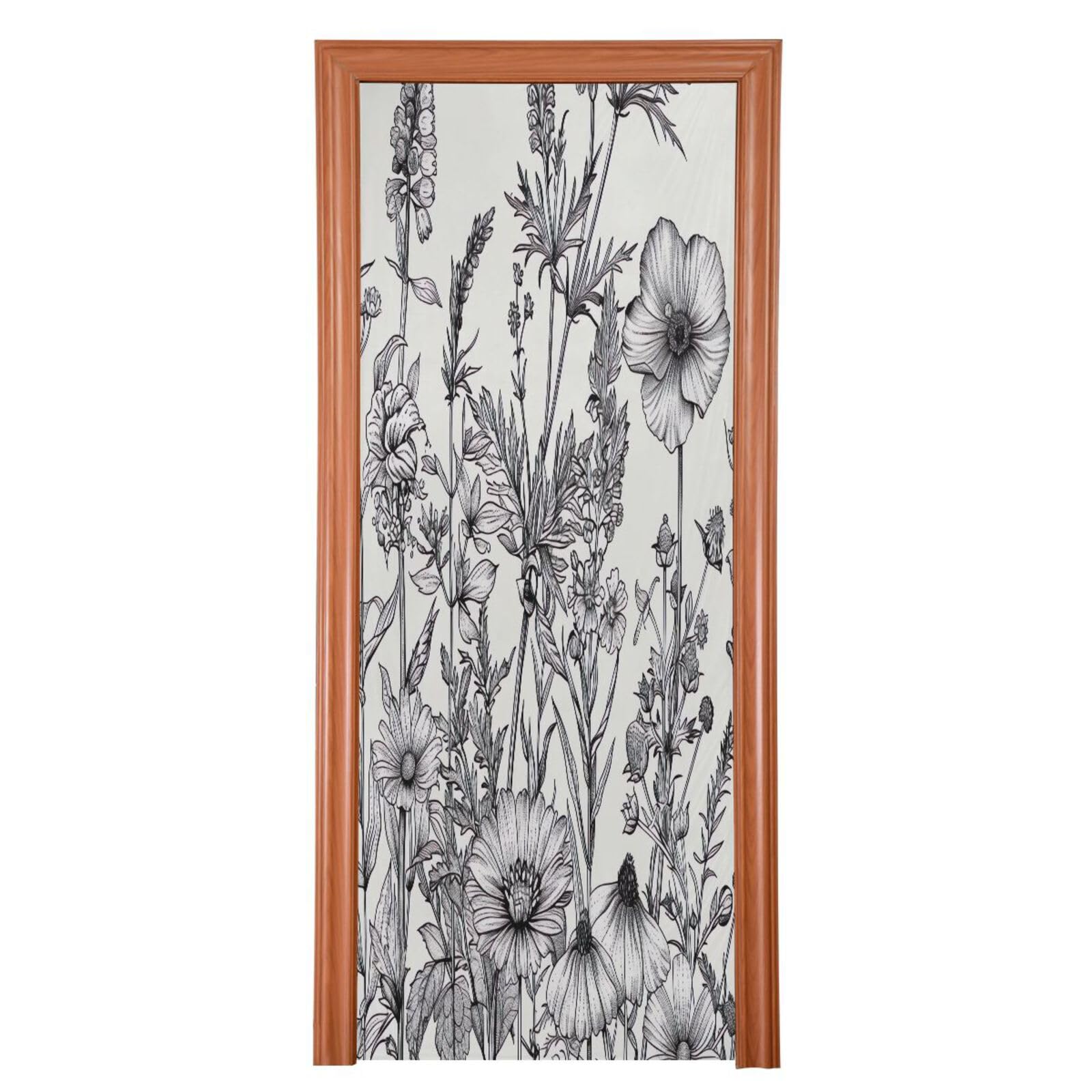 FLildon Black and White Flowers Door Cover Decoration, Party Accessory Porch Decor for Festive Ornament Room Door Covers 36 x 98 Inch