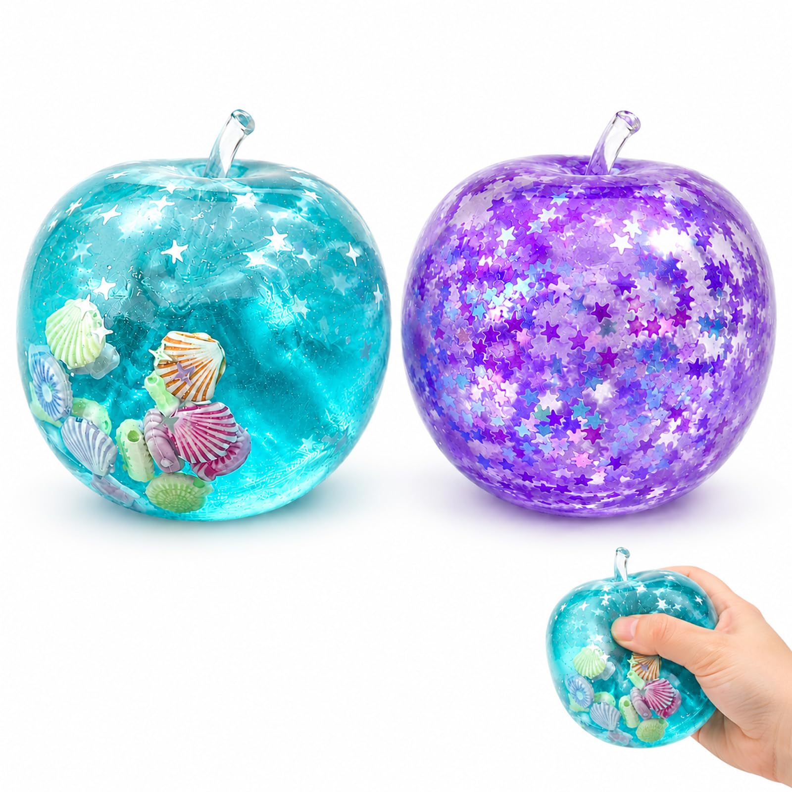 2 PCS Apple Squishy, Fruit Squishies, Adorable Decor for Home and Office, For Squishies Lovers and Fruit themed Decor Enthusiasts, Blue and Purple