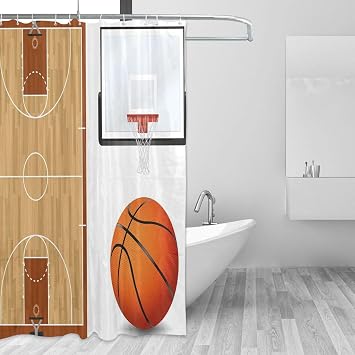 Basketball Court Backboard Print 72x72 Inch Shower Curtain Bathroom Curtain Mould Proof Polyester Fabric Bath Curtain With 12 Hooks Washable Quick-Drying