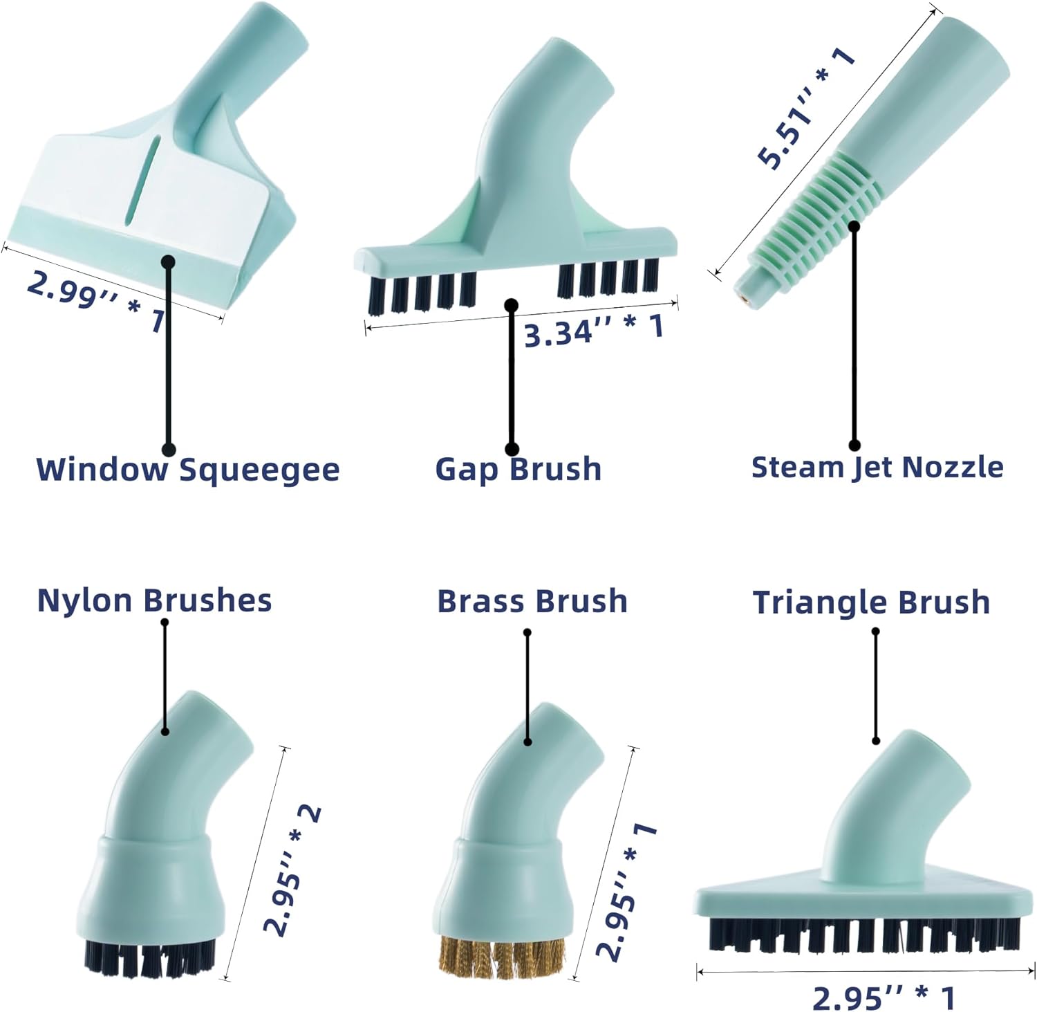 Newbealer 7 Pieces Replacement Accessories for All-in-1 Steam Mop & Detachable Handheld Cleaner NB602N - Triangle, Brass, Gap, Nylon Brushes, Steam Jet Nozzle and Squeegee, Mop Parts Brush Heads 7pcs