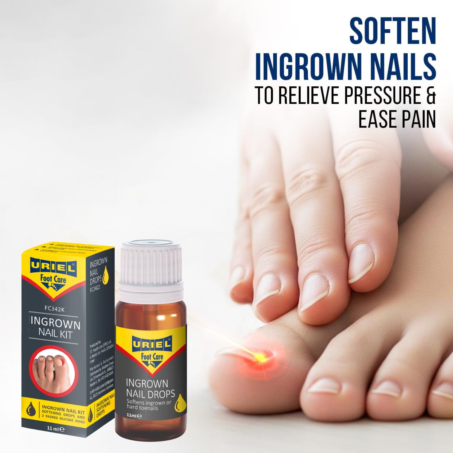 URIEL UPGRADED Ingrown Toenail Treatment with Silicone Caps, Ingrown Toenail Removal Kit, Ingrown Nail Kit Relief with Ingrown toenail drops 11 ml