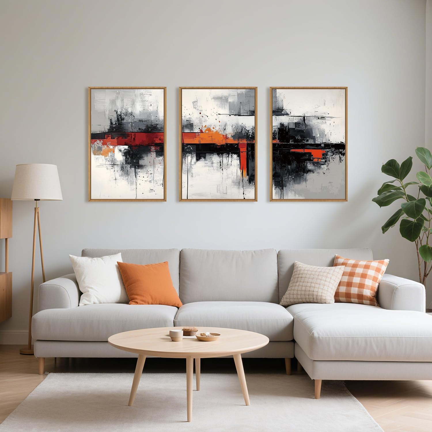 houria modern abstract framed canvas wall art set,neutral black and orange wall decor,textured gray white wall painting,pastel strokes art prints for living room, bedroom, farmhouse-16 x24 x3 abstract black and orange wall art 16"l x 24"w