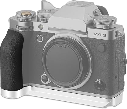 Haoge XT5 Handgrip for Fujifilm X-T5 Camera L-Shape HandleGrip, with Ergonomic Silicone Side Foregrip Handle Built-in Arca Swiss Type Plate for DJI RS2/RS-C2/RS3/RS3-PRO/RS3 Mini,Silver MHG-XT5S