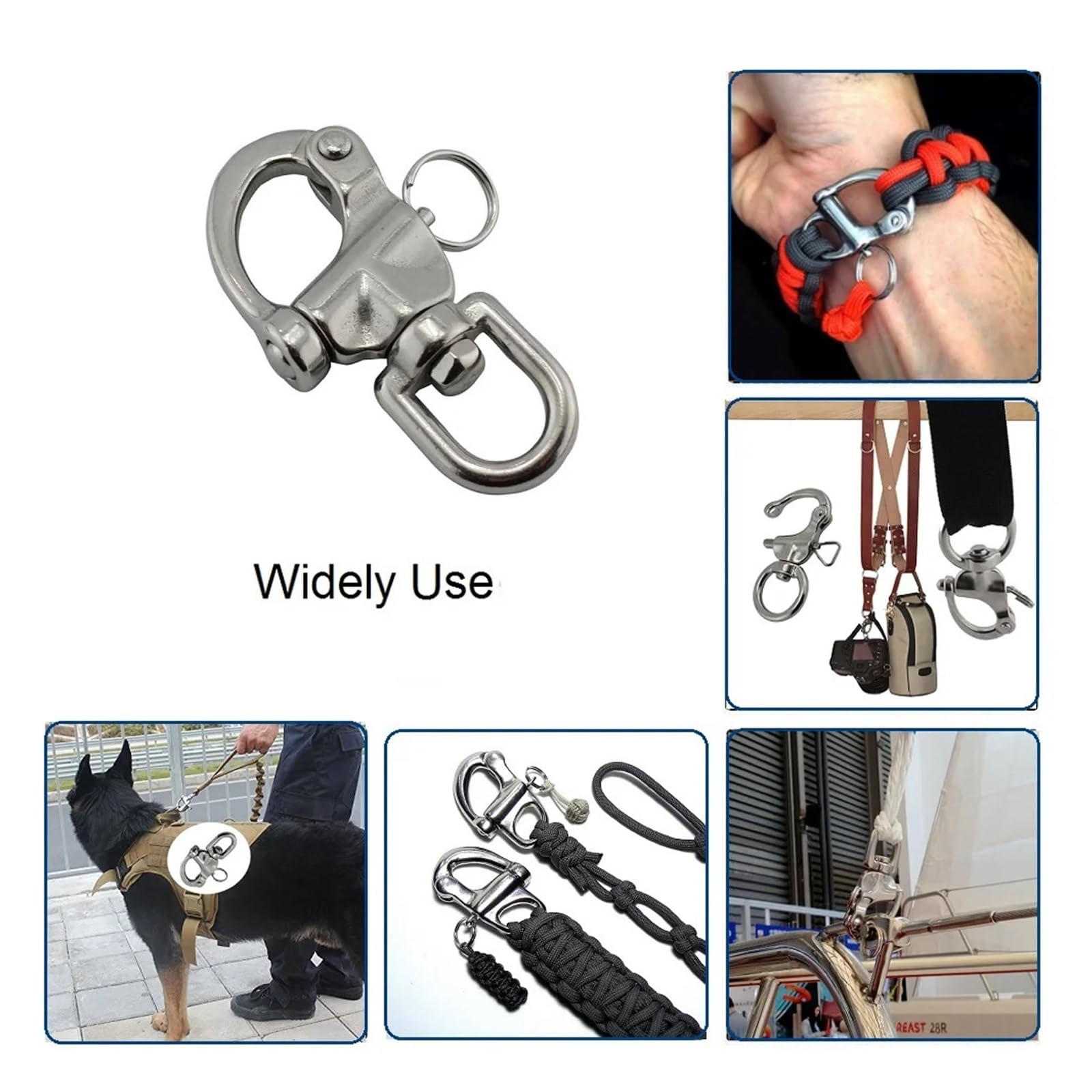 5 grilletes giratorios de liberación rápida con Anilla de Acero Inoxidable 316 de Alta Resistencia de 70 mm, 87 mm y 128 mm for Aparejos de navegación.(87mm)