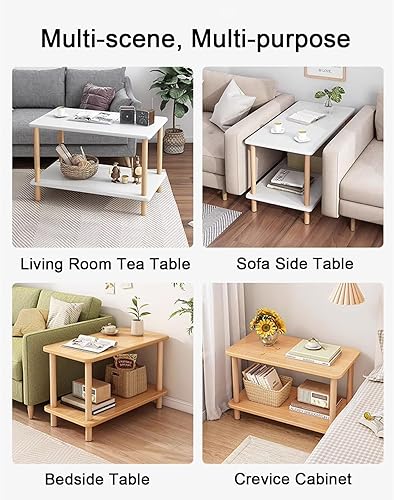 Miniatura 5 de Mesa auxiliar rectangular de varios tamaños con dos capas, espacio de almacenamiento para sala de estar, dormitorio, fácil montaje (color blanco +