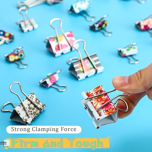 Miniatura 4 de Cholemy 112 clips para carpetas con caja, 3 tamaños, suministros de oficina florales, de colores, grandes, medianos, pequeños, de varios tamaños,