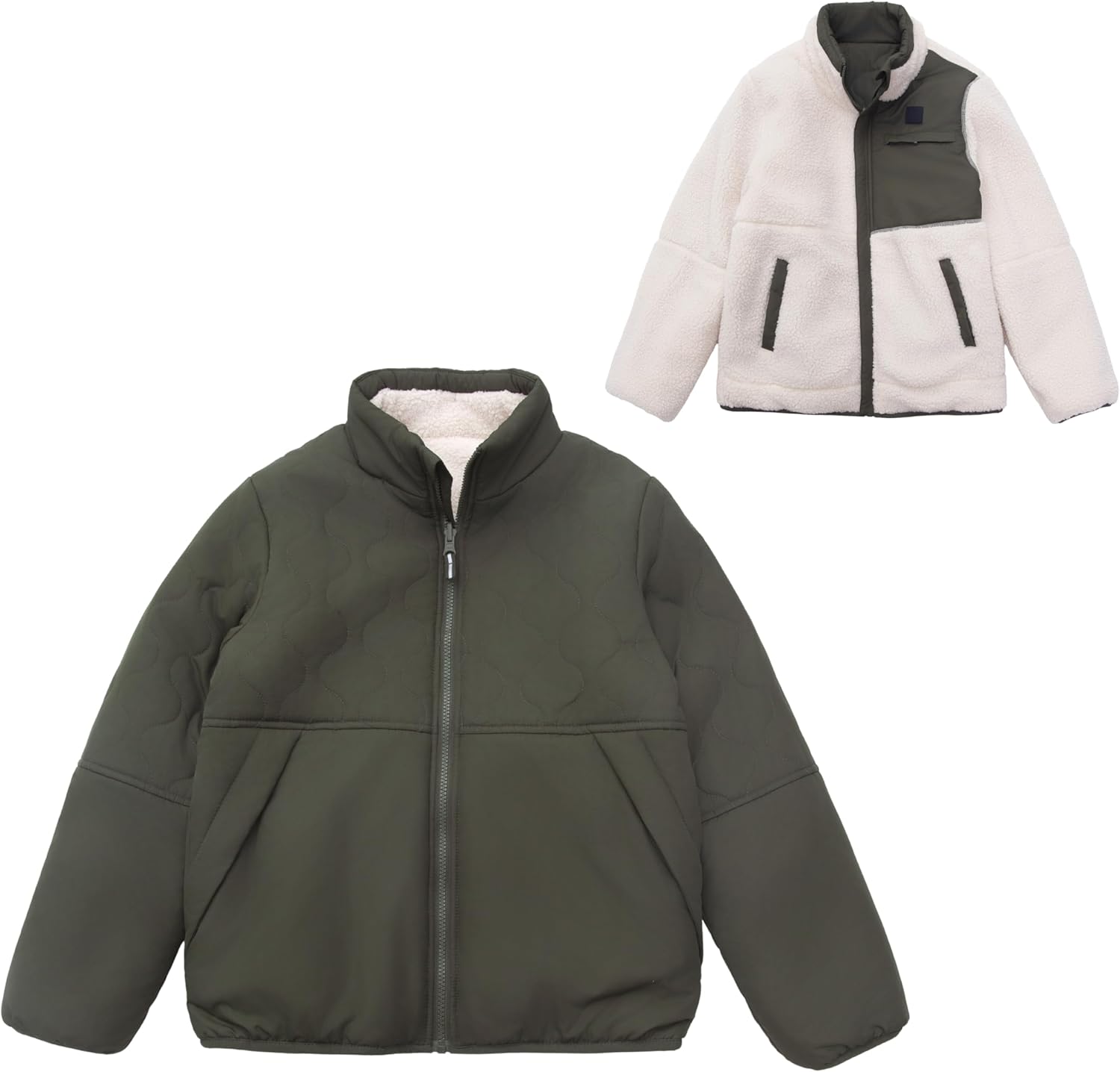 Rokka&Rolla Boys' 2-in-1 Reversible Water-Resistant Teddy Sherpa Puffer Jacket