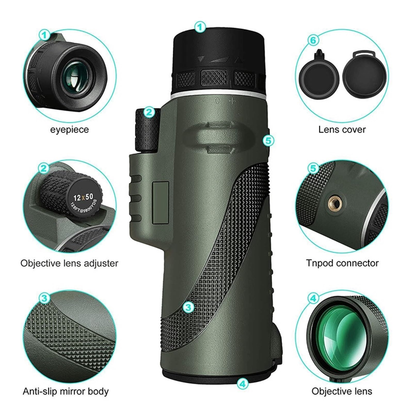 Télescope Monoculaire 80x100 HD, Zoom Longue Portée De 8000M, Prisme Bak4, avec/sans Trépied, Clip Téléphone, Chasse, Camping en Plein Air Grossissement HD(Green with Tripod)